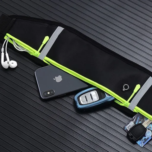 Univerzális fényvisszaverő csíkos futó övtáska fülhallgató kivezetéssel fekete futáshoz - 9