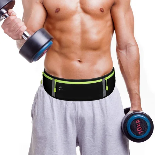 Univerzális fényvisszaverő csíkos futó övtáska fülhallgató kivezetéssel fekete futáshoz - 12