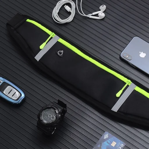 Univerzális fényvisszaverő csíkos futó övtáska fülhallgató kivezetéssel fekete futáshoz - 3