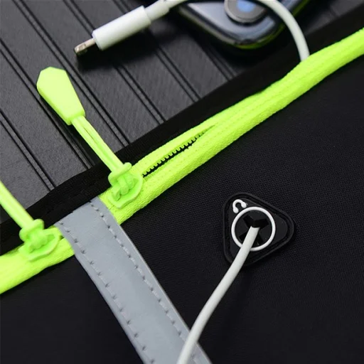 Univerzális fényvisszaverő csíkos futó övtáska fülhallgató kivezetéssel fekete futáshoz - 6