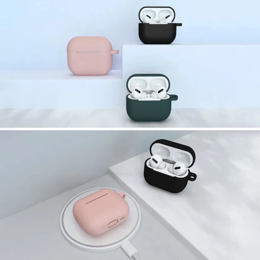 AirPods 3 tok szilikon puha tok + karabiner rózsaszín - 10