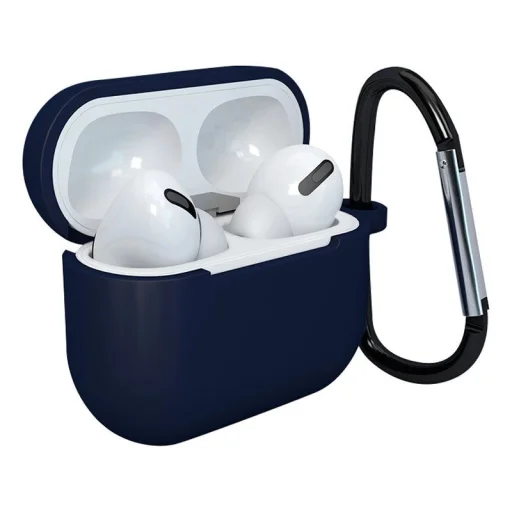 AirPods 3 tok szilikon puha tok + karabiner sötétkék - 1