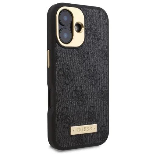  iPhone 16 Plus Fekete Guess 4G Logós Plakett MagSafe tok - 4