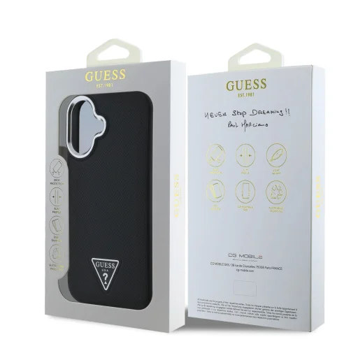  iPhone 16 fekete Guess PU Grained Triangle Logo tok - 6