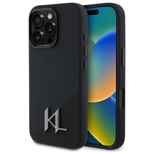  iPhone 16 Pro Fekete Karl Lagerfeld Silicone Shadow Metal Initial MagSafe tok - 1