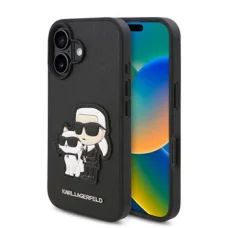  iPhone 16 Plus Fekete Karl Lagerfeld PU Saffiano Karl és Choupette tok