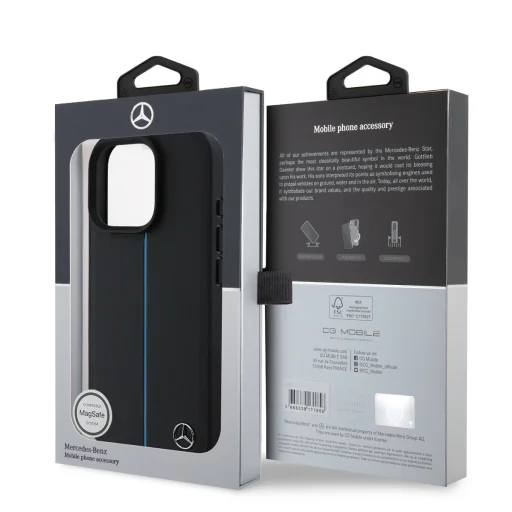 Mercedes Bőr Kék Csíkos MagSafe Tok iPhone 16 Pro Fekete Tok - 6