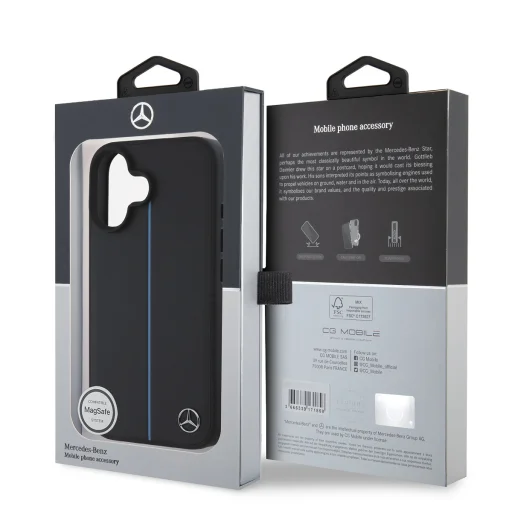 Mercedes bőr kék csíkos MagSafe tok iPhone 16 fekete tok - 6