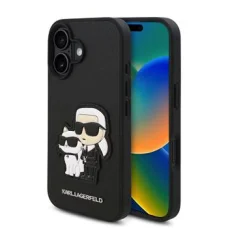  iPhone 16 fekete Karl Lagerfeld PU Saffiano Karl és Choupette tok