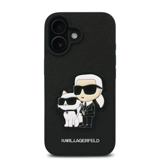  iPhone 16 fekete Karl Lagerfeld PU Saffiano Karl és Choupette tok - 2