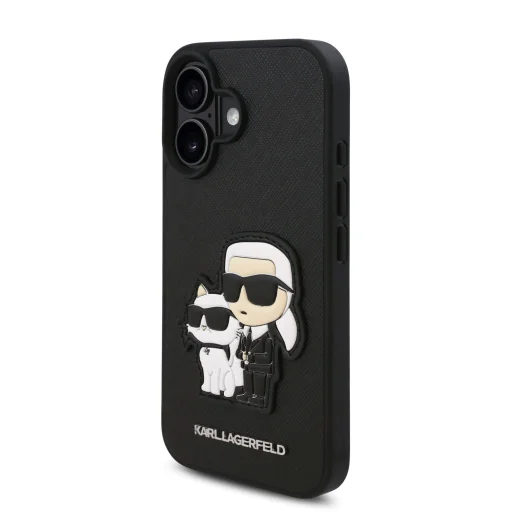  iPhone 16 fekete Karl Lagerfeld PU Saffiano Karl és Choupette tok - 3
