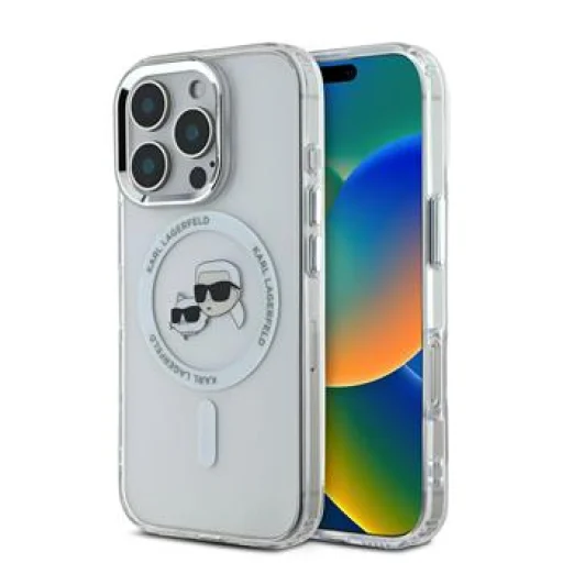  iPhone 16 Pro átlátszó Karl Lagerfeld IML K&CH Heads Metal Frame MagSafe tok - 1