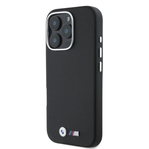  iPhone 16 Pro Max fekete BMW M PU Kevlar Metal Logo tok - 3