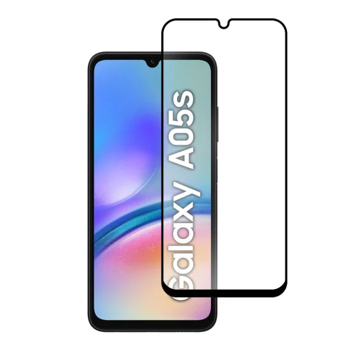 Tempered Glass Blue Star - SAMSUNG A05s Full Face (teljes ragasztás kerettel/kis méret) - fekete üvegfólia - 2