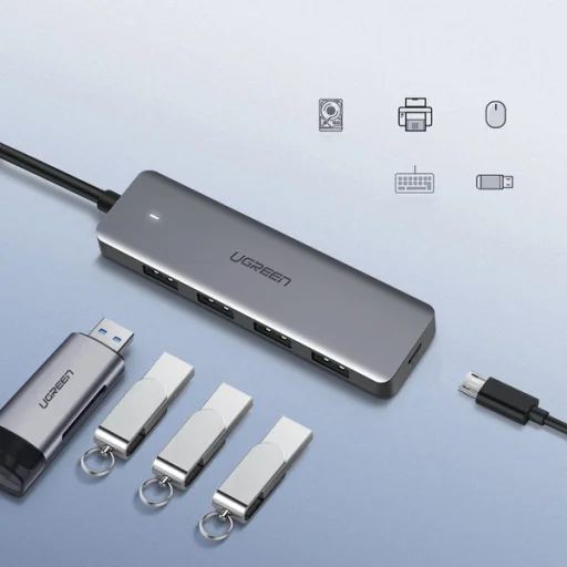 Ugreen USB HUB elosztó adapter 4x USB-A 3.2 Gen + micro USB szürke (CM219 50985) - 6