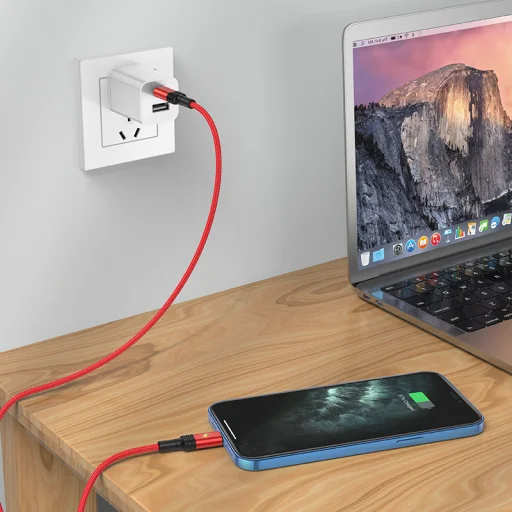 Borofone kábel BU30 Lynk Smart power-off - Type C - Lightning - PD 20W 1,2 méter piros - 4