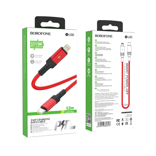 Borofone kábel BU30 Lynk Smart power-off - Type C - Lightning - PD 20W 1,2 méter piros - 5