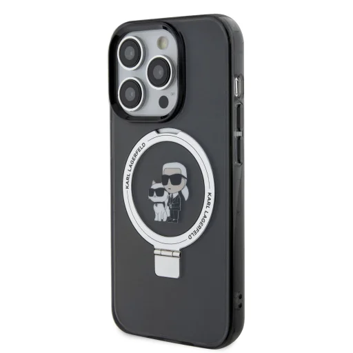  iPhone 16 Pro Fekete Karl Lagerfeld Ringstand Karl és Choupette MagSafe tok - 2