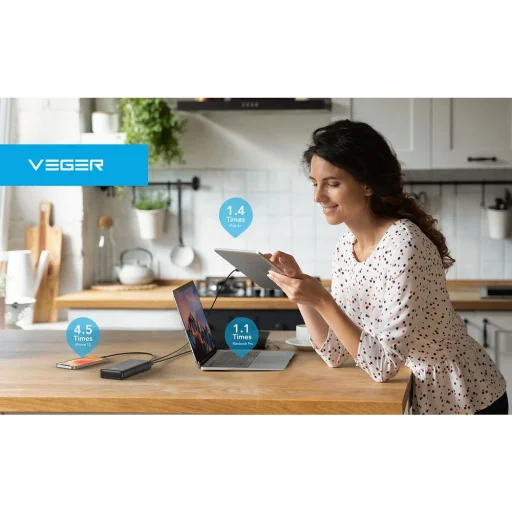 VEGER powerbank 20 000 mAh PD QC3.0 5A 100W T100 (W2032C-100) fekete - 19