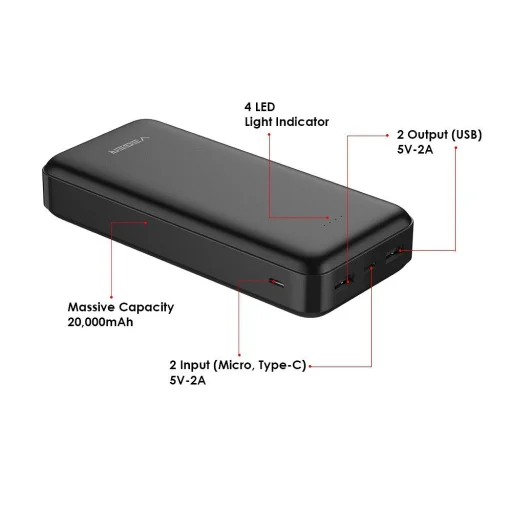 VEGER powerbank 20 000 mAh 2A A20 (W2015) fekete - 5