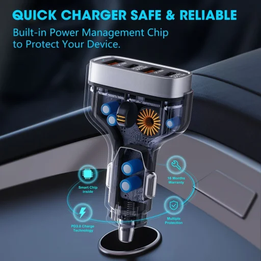 VEGER autós töltő 2 x USB A + 2 x Type C PD QC 3A 66W CC53-2A2C fekete - 3