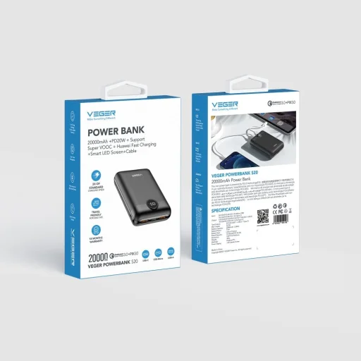 VEGER powerbank 20 000 mAh PD QC3.0 2A 22,5W S20 (W2053) fekete - 12