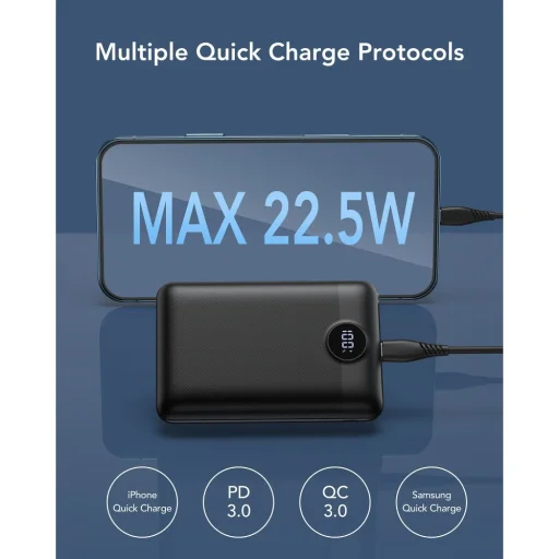 VEGER powerbank 20 000 mAh PD QC3.0 2A 22,5W S20 (W2053) fekete - 22