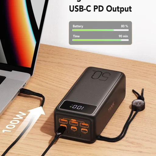 VEGER powerbank 56 000 mAh PD QC3.0 5A 130W Tank Boost (W5001C) fekete - 13