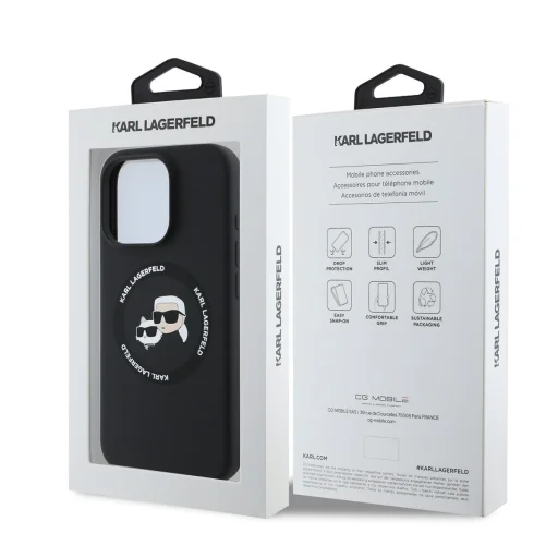  iPhone 16 Pro Fekete Karl Lagerfeld Liquid Silicone K&CH Heads MagSafe tok - 6
