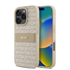  iPhone 16 Pro Rózsaszín DKNY PU bőr ismétlődő minta tónusú csík tok