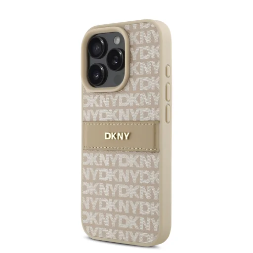  iPhone 16 Pro Max rózsaszín DKNY PU bőrmintás tónusos csíkos tok - 3
