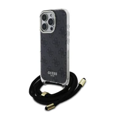  iPhone 16 Pro Max Fekete Guess IML 4G Printed Crossbody Szíjjal Ellátott tok