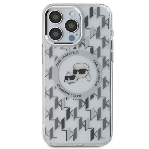  iPhone 15 Pro Max Átlátszó Karl Lagerfeld IML Monogram Karl & Choupette Head MagSafe tok - 3