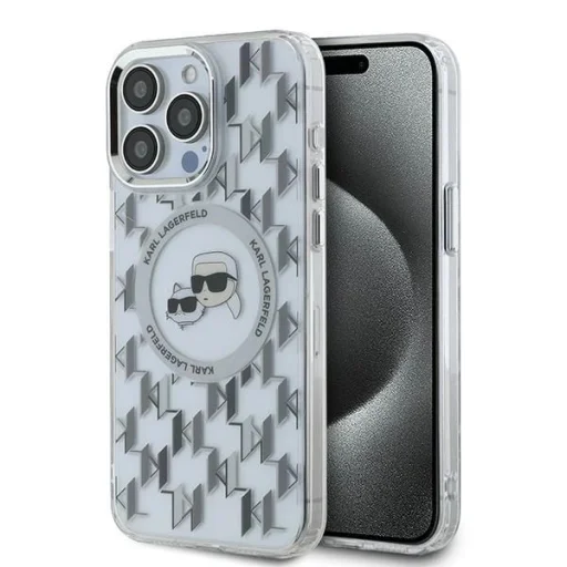  iPhone 15 Pro Max Átlátszó Karl Lagerfeld IML Monogram Karl & Choupette Head MagSafe tok - 1