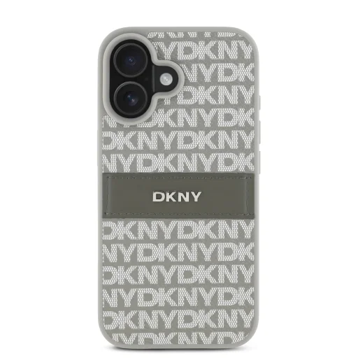  iPhone 16 Bézs DKNY PU Bőr Mintás Tonális Csík Tok - 2