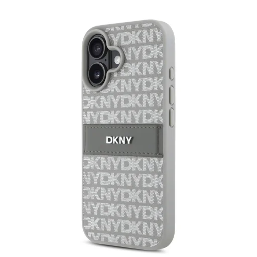  iPhone 16 Bézs DKNY PU Bőr Mintás Tonális Csík Tok - 3