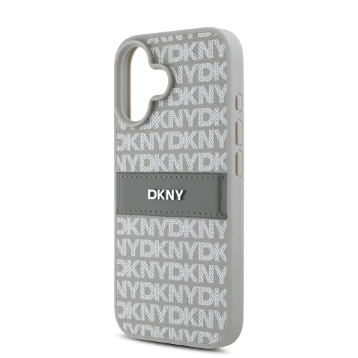  iPhone 16 Bézs DKNY PU Bőr Mintás Tonális Csík Tok - 4