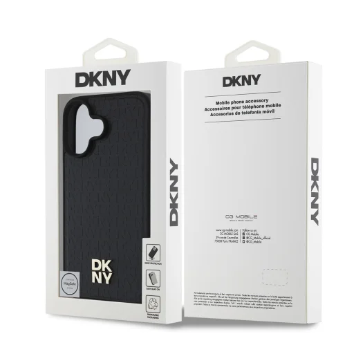  iPhone 16 Fekete DKNY PU Bőr Ismétlődő Minta Stack Logós MagSafe Tok - 6