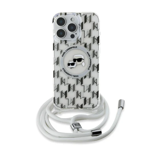  iPhone 16 Pro Max átlátszó Karl Lagerfeld IML Monogram Crossbody K&CH Heads MagSafe tok - 1