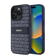  iPhone 16 Pro Max Kék DKNY PU Bőr Ismétlődő Minta Tonális Csíkos Tok