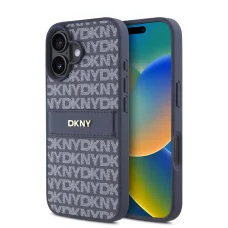  iPhone 16 Kék DKNY PU Bőr Tonális Csíkos Minta tok