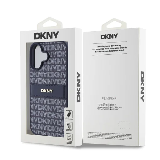  iPhone 16 Kék DKNY PU Bőr Tonális Csíkos Minta tok - 6