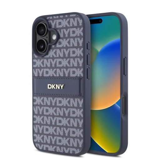  iPhone 16 Kék DKNY PU Bőr Tonális Csíkos Minta tok - 1