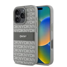  iPhone 16 Pro Max Bézs DKNY PU Bőr Ismétlődő Minta Tonális Csík Tok