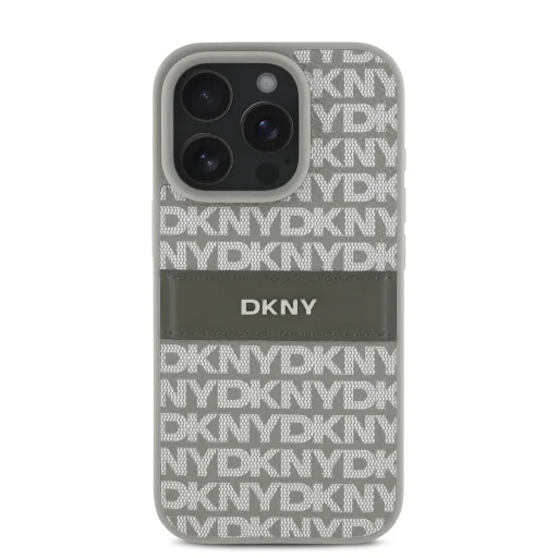  iPhone 16 Pro Bézs DKNY PU Bőr Utánzatmintás Tonális Csíkos Tok - 2