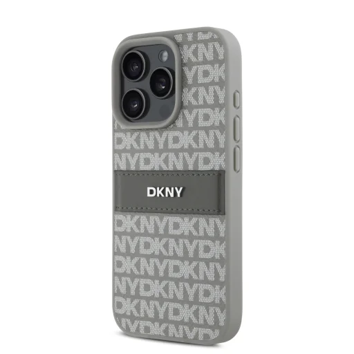  iPhone 16 Pro Bézs DKNY PU Bőr Utánzatmintás Tonális Csíkos Tok - 3