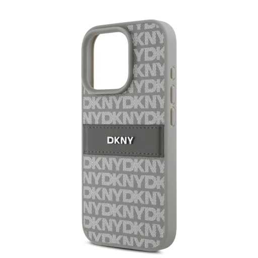  iPhone 16 Pro Bézs DKNY PU Bőr Utánzatmintás Tonális Csíkos Tok - 4