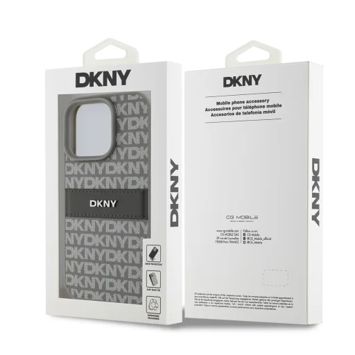  iPhone 16 Pro Bézs DKNY PU Bőr Utánzatmintás Tonális Csíkos Tok - 6