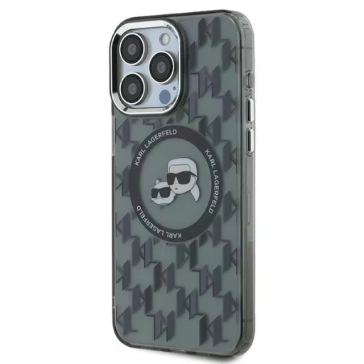  iPhone 15 Pro Fekete Karl Lagerfeld IML Monogram Karl & Choupette Head MagSafe tok - 2