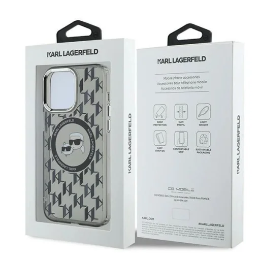  iPhone 15 Pro Fekete Karl Lagerfeld IML Monogram Karl & Choupette Head MagSafe tok - 8